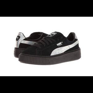 puma suede platforms with iridescent stripe